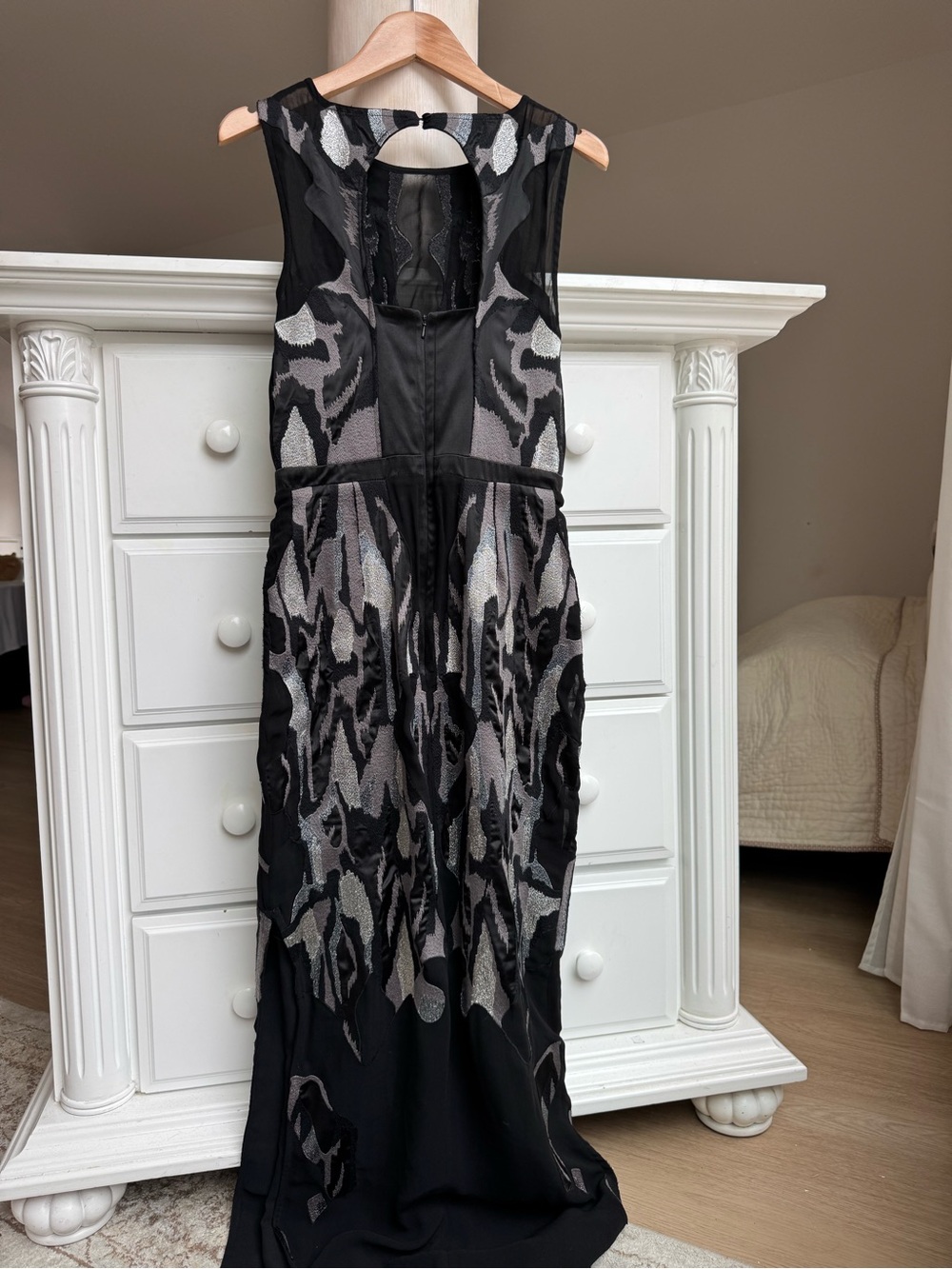 REISS Zuma Black Silver Embroidered Maxi Dress – Size US 4 / UK 8 / EU 36 - Picture 9 of 14